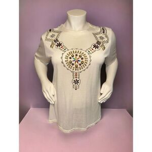 Vintage 90s Jeweled Retro Patterned Roselina Shirt Sz XL